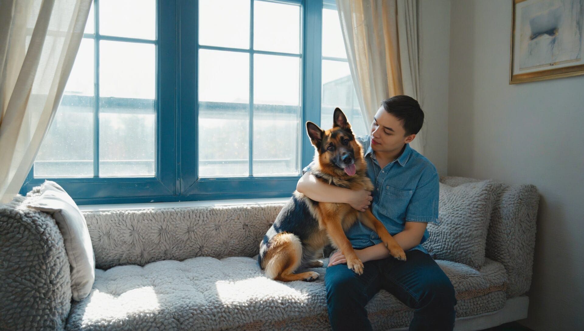 a person hugging their dog in rehab center