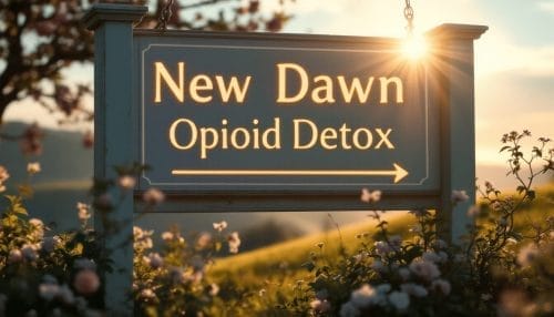 New dawn opioid detox sign in rays of sunshine