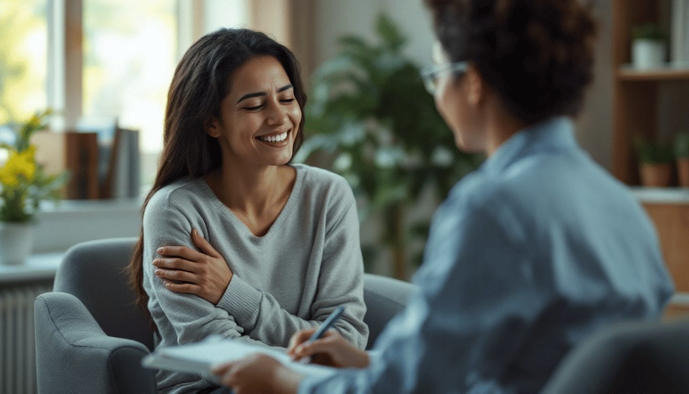 a person sitting in a therapist’s office during a counseling session opioid addiction