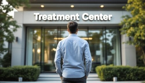 a person standing in front of treatment center ready to be admitted
